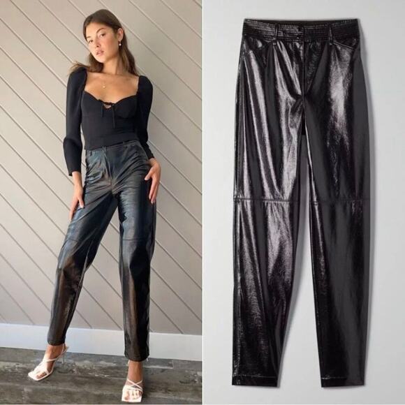 Aritzia Wilfred Funk High Rise Glossy Vinyl Vegan Leather Pants in Black Size 10 - Picture 1 of 8